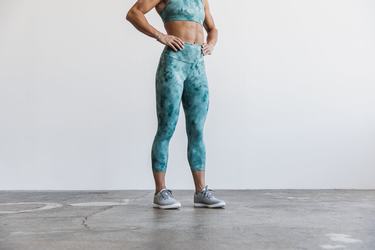 Nobull High-Rise Crop Tie-Dye Women's Tights Blue Deep Green | Australia (NK2956)